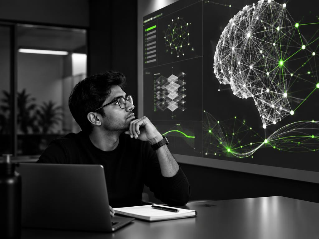 Professional studying an artificial intelligence visualization