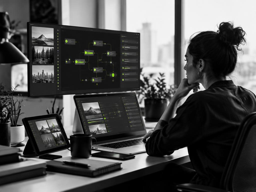 Creative professional managing an automated digital workflow